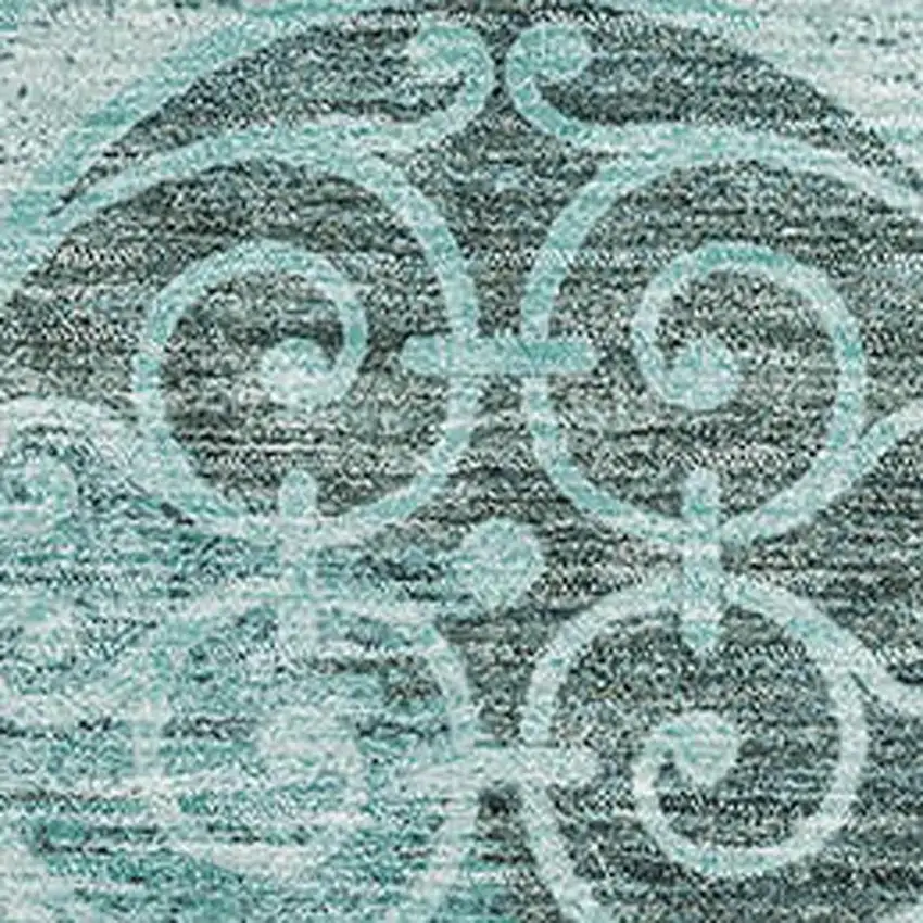 Teal And Aqua Medallion Washable Area Rug With UV Protection Photo 3