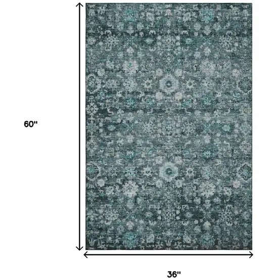 Teal And Aqua Oriental Washable Area Rug With UV Protection Photo 9