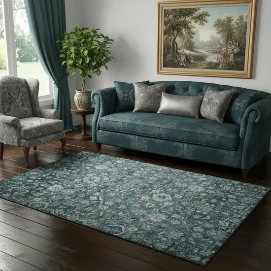 Teal And Aqua Oriental Washable Area Rug With UV Protection Photo 1