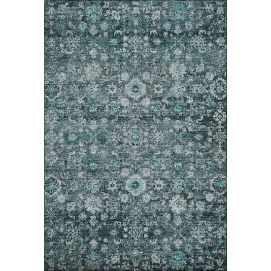 Teal And Aqua Oriental Washable Area Rug With UV Protection Photo 3