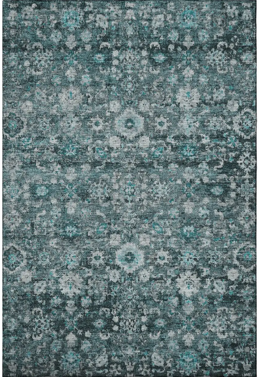 Teal And Aqua Oriental Washable Area Rug With UV Protection Photo 3