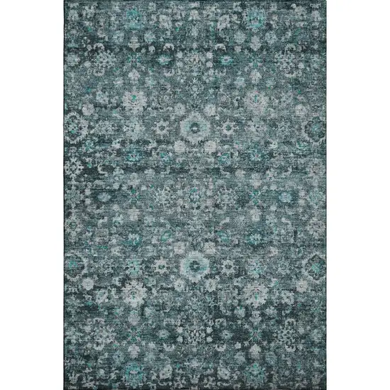 Teal And Aqua Oriental Washable Area Rug With UV Protection Photo 1