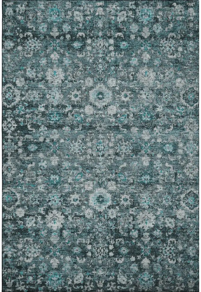 Teal And Aqua Oriental Washable Area Rug With UV Protection Photo 1