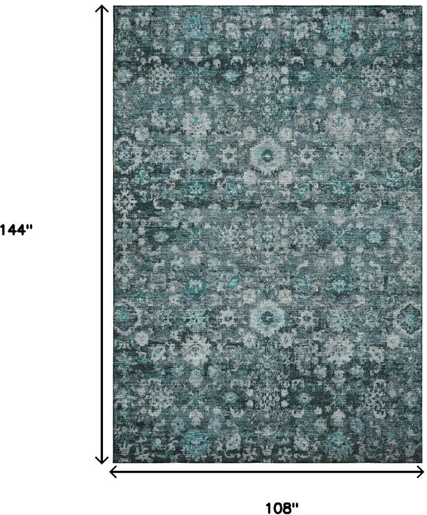 Teal And Aqua Oriental Washable Area Rug With UV Protection Photo 3