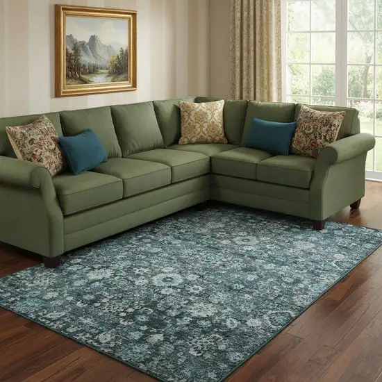 Teal And Aqua Oriental Washable Area Rug With UV Protection Photo 1