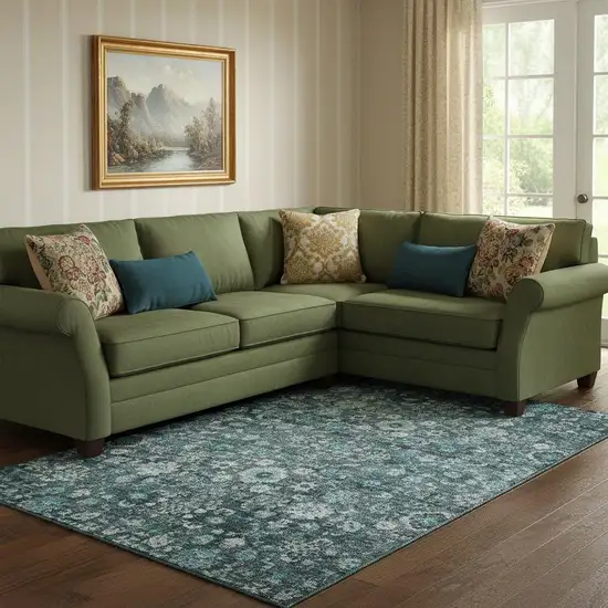 Teal And Aqua Oriental Washable Area Rug With UV Protection Photo 1