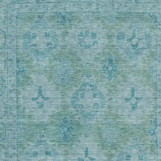 Teal And Aqua Oriental Washable Area Rug With UV Protection Photo 2
