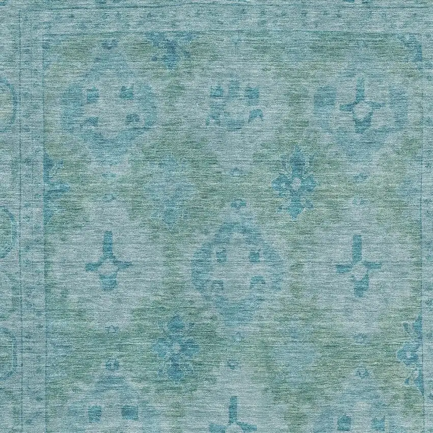 Teal And Aqua Oriental Washable Area Rug With UV Protection Photo 2