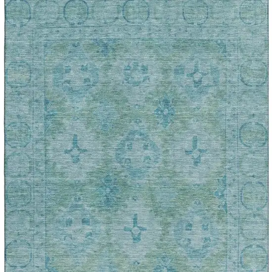 Teal And Aqua Oriental Washable Area Rug With UV Protection Photo 3