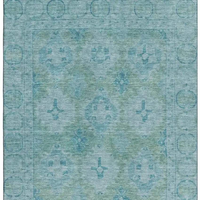 Teal And Aqua Oriental Washable Area Rug With UV Protection Photo 3