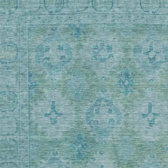 Teal And Aqua Oriental Washable Area Rug With UV Protection Photo 2