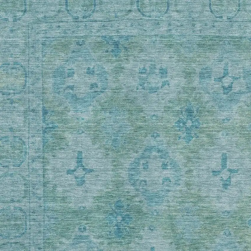 Teal And Aqua Oriental Washable Area Rug With UV Protection Photo 2