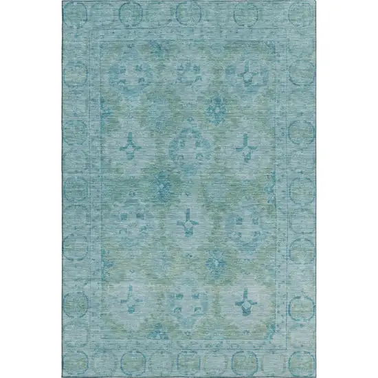 Teal And Aqua Oriental Washable Area Rug With UV Protection Photo 1