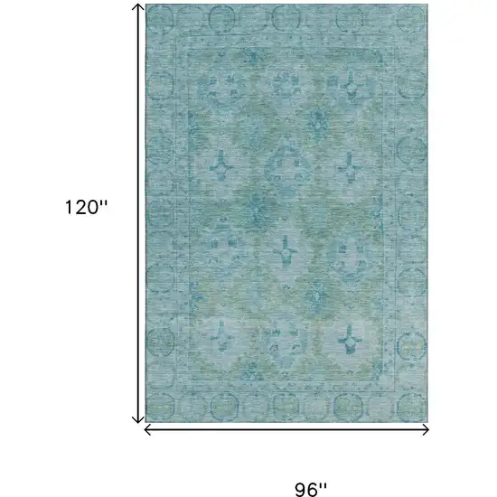 Teal And Aqua Oriental Washable Area Rug With UV Protection Photo 9