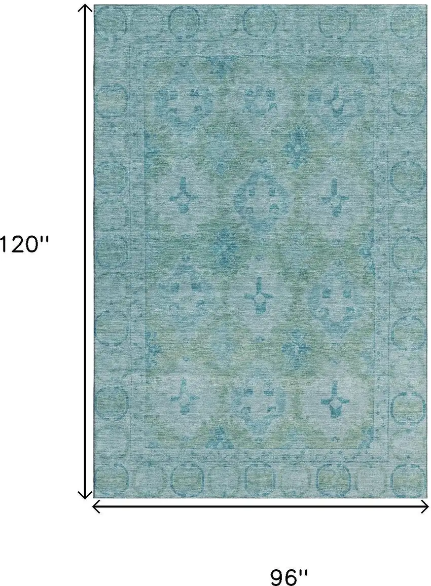 Teal And Aqua Oriental Washable Area Rug With UV Protection Photo 9