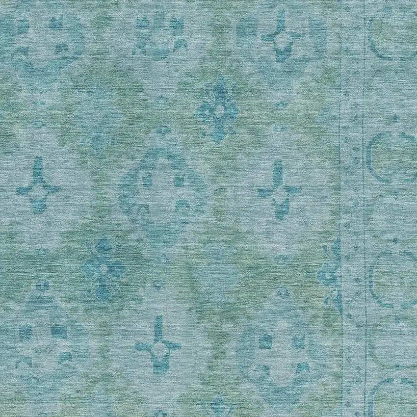 Teal And Aqua Oriental Washable Area Rug With UV Protection Photo 2