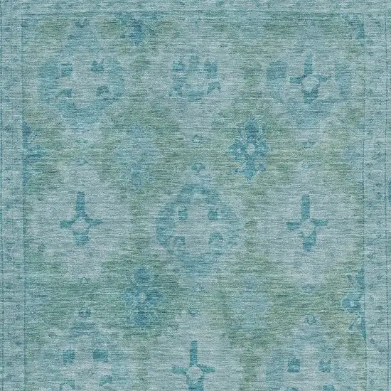 Teal And Aqua Oriental Washable Area Rug With UV Protection Photo 2