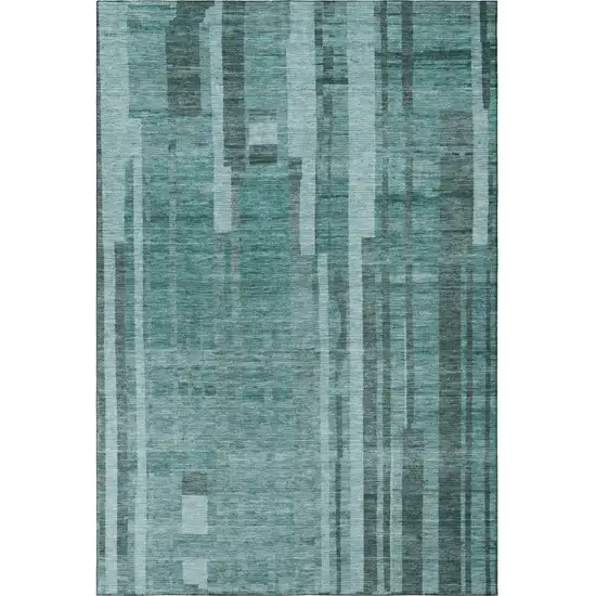 Teal And Aqua Striped Washable Area Rug With UV Protection Photo 2