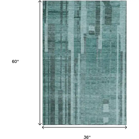 Teal And Aqua Striped Washable Area Rug With UV Protection Photo 9