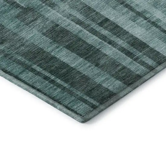 Teal And Aqua Striped Washable Area Rug With UV Protection Photo 7
