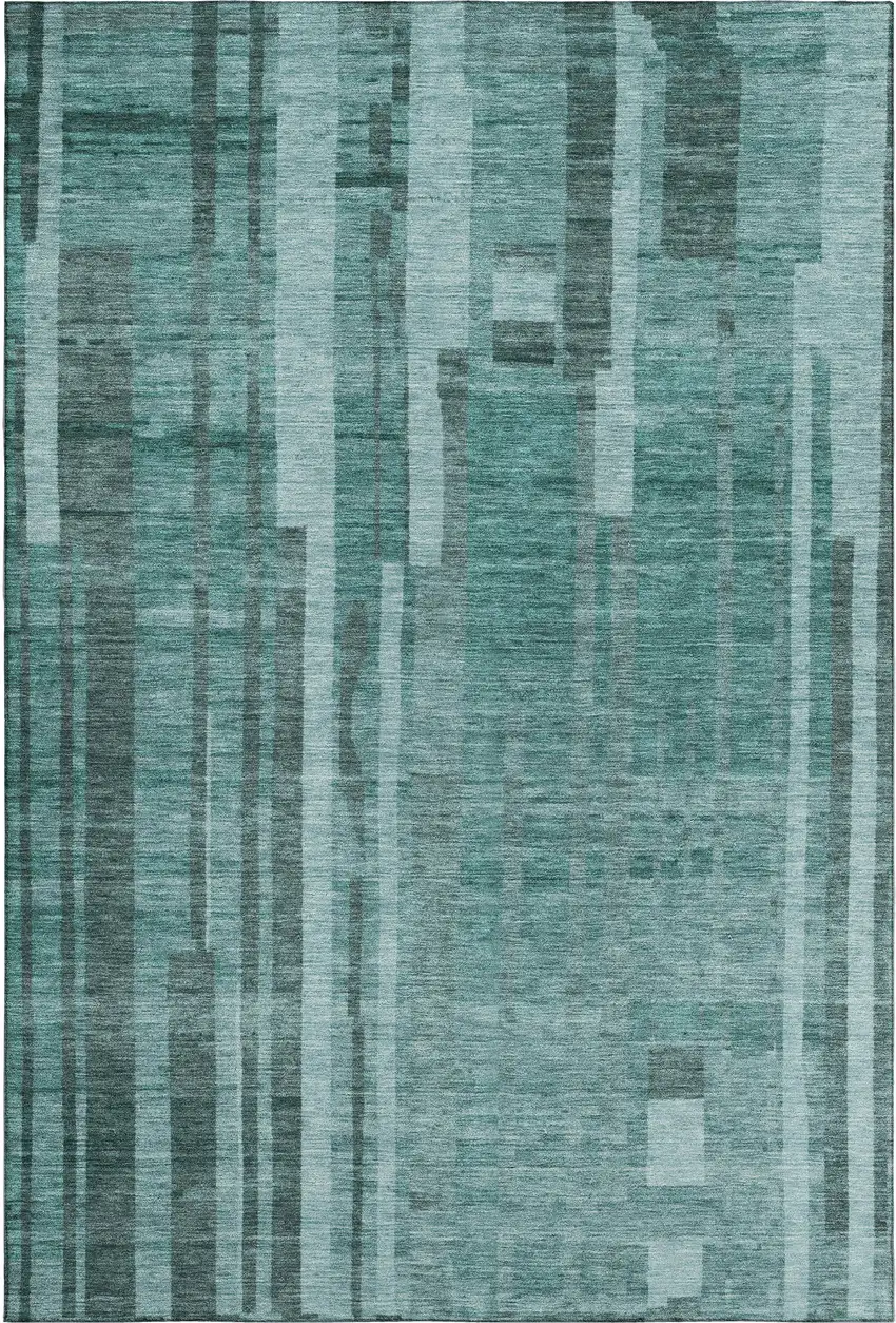 Teal And Aqua Striped Washable Area Rug With UV Protection Photo 1
