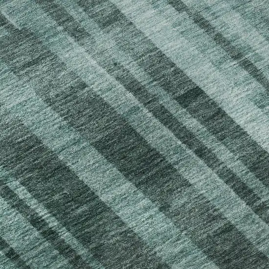Teal And Aqua Striped Washable Area Rug With UV Protection Photo 9