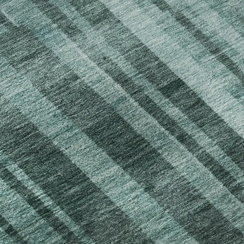 Teal And Aqua Striped Washable Area Rug With UV Protection Photo 9