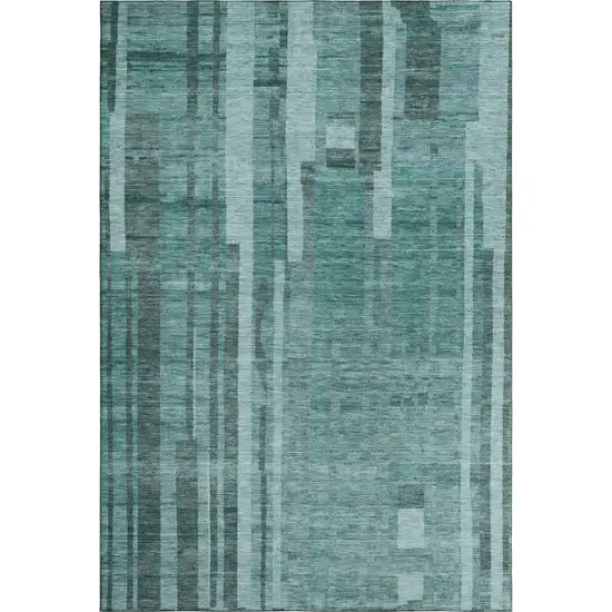 Teal And Aqua Striped Washable Area Rug With UV Protection Photo 1