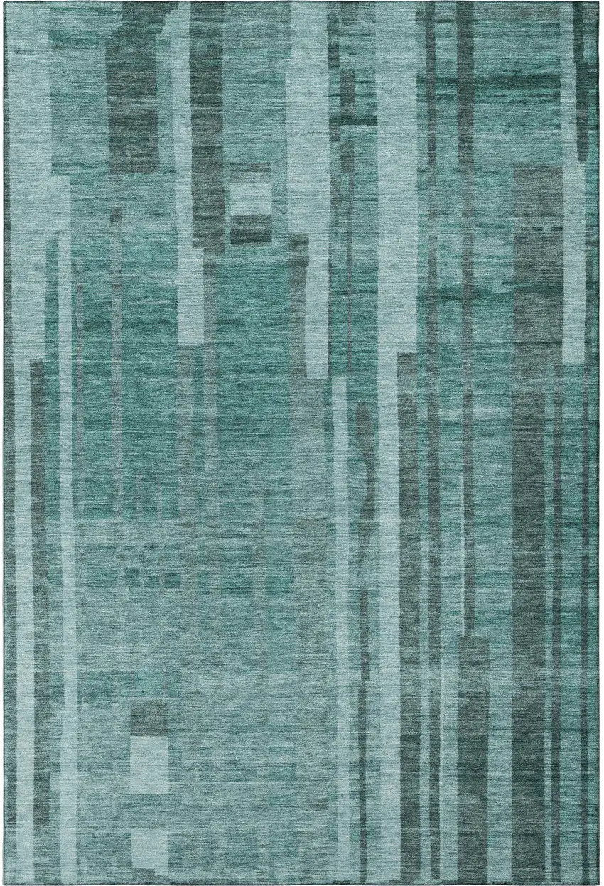 Teal And Aqua Striped Washable Area Rug With UV Protection Photo 3