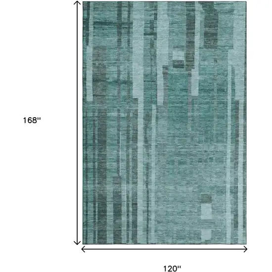 Teal And Aqua Striped Washable Area Rug With UV Protection Photo 9