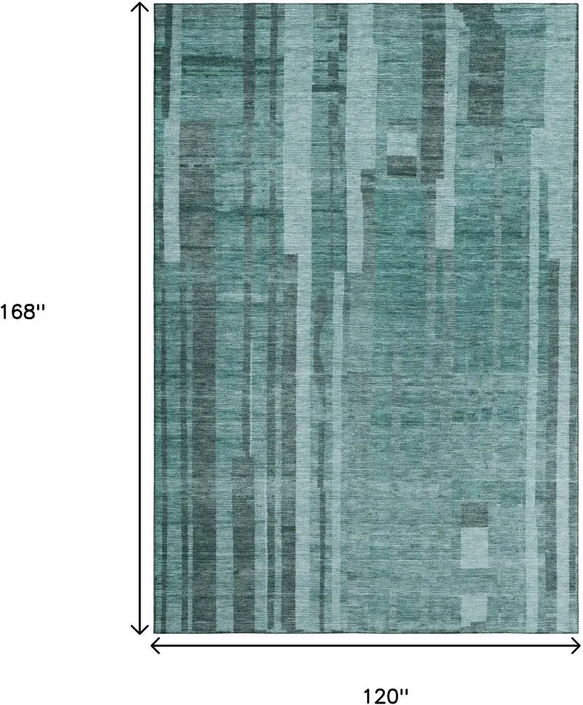 Teal And Aqua Striped Washable Area Rug With UV Protection Photo 9