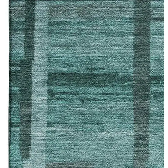 Teal And Aqua Striped Washable Area Rug With UV Protection Photo 2