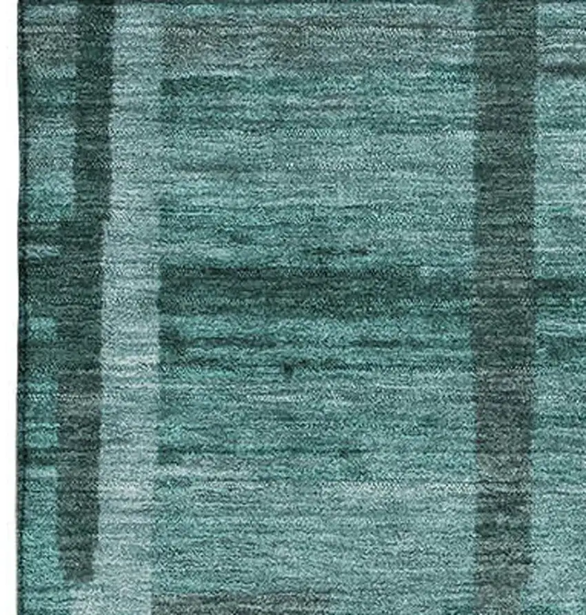 Teal And Aqua Striped Washable Area Rug With UV Protection Photo 2