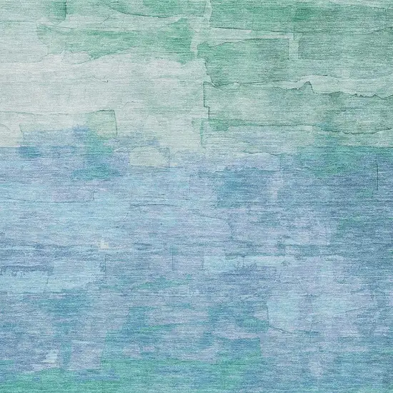 Teal And Aqua Striped Washable Area Rug With UV Protection Photo 2