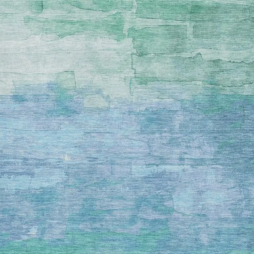 Teal And Aqua Striped Washable Area Rug With UV Protection Photo 2