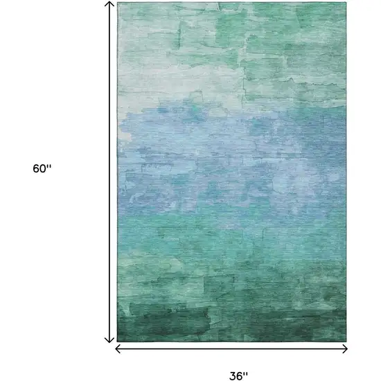 Teal And Aqua Striped Washable Area Rug With UV Protection Photo 3