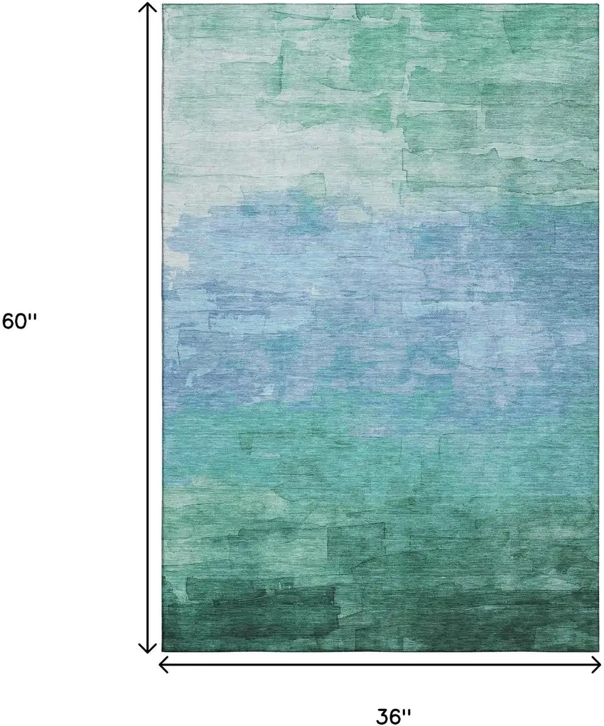 Teal And Aqua Striped Washable Area Rug With UV Protection Photo 3