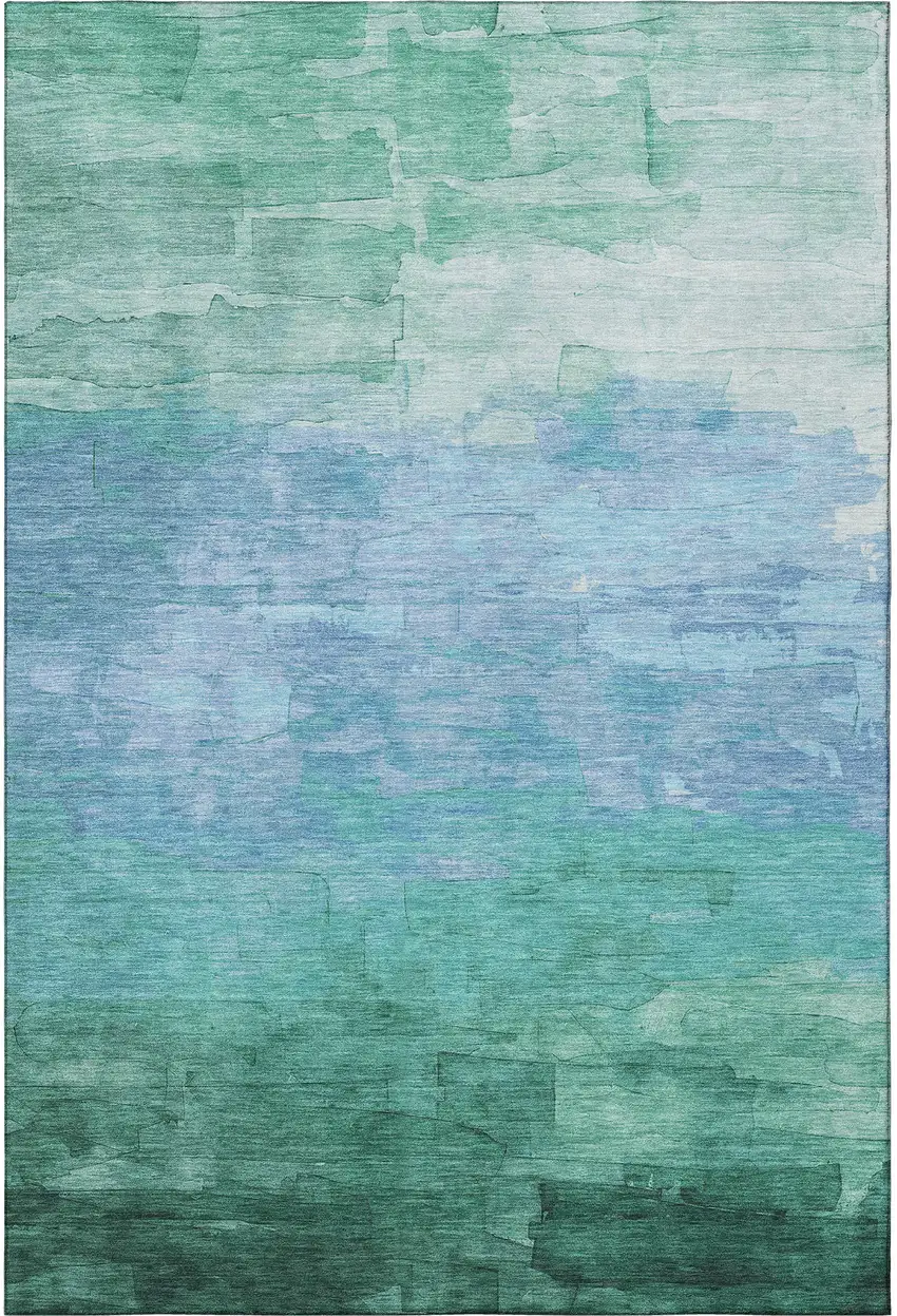 Teal And Aqua Striped Washable Area Rug With UV Protection Photo 3