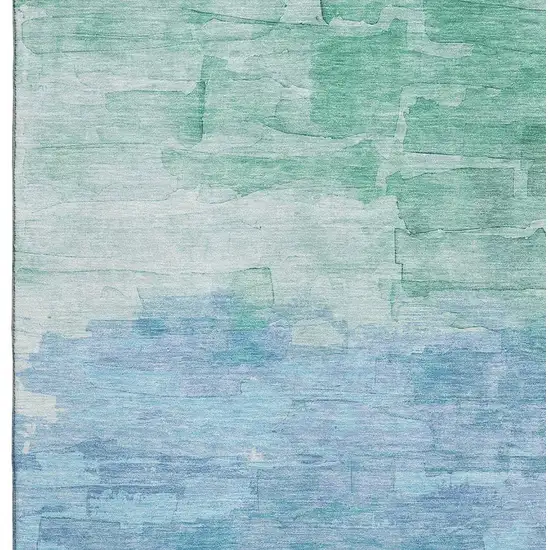 Teal And Aqua Striped Washable Area Rug With UV Protection Photo 2