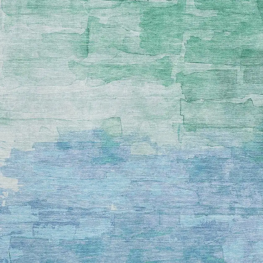 Teal And Aqua Striped Washable Area Rug With UV Protection Photo 2