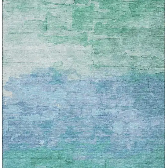 Teal And Aqua Striped Washable Area Rug With UV Protection Photo 3