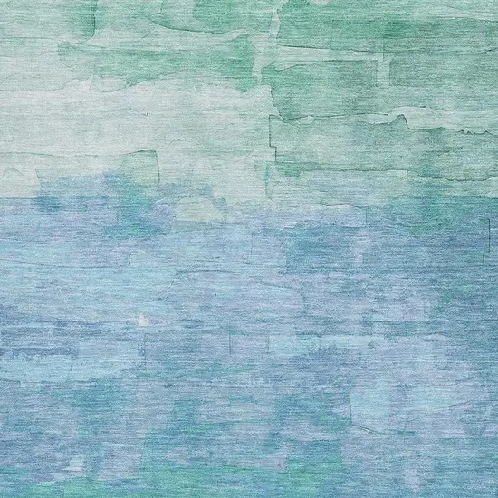 Teal And Aqua Striped Washable Area Rug With UV Protection Photo 3