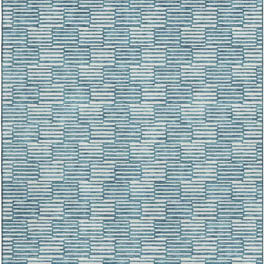 Teal And Beige Abstract Geometric Washable Area Rug With UV Protection Photo 4