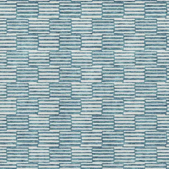 Teal And Beige Abstract Geometric Washable Area Rug With UV Protection Photo 3