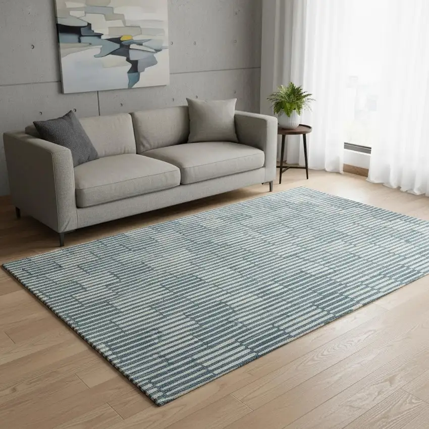 Teal And Beige Abstract Geometric Washable Area Rug With UV Protection Photo 2