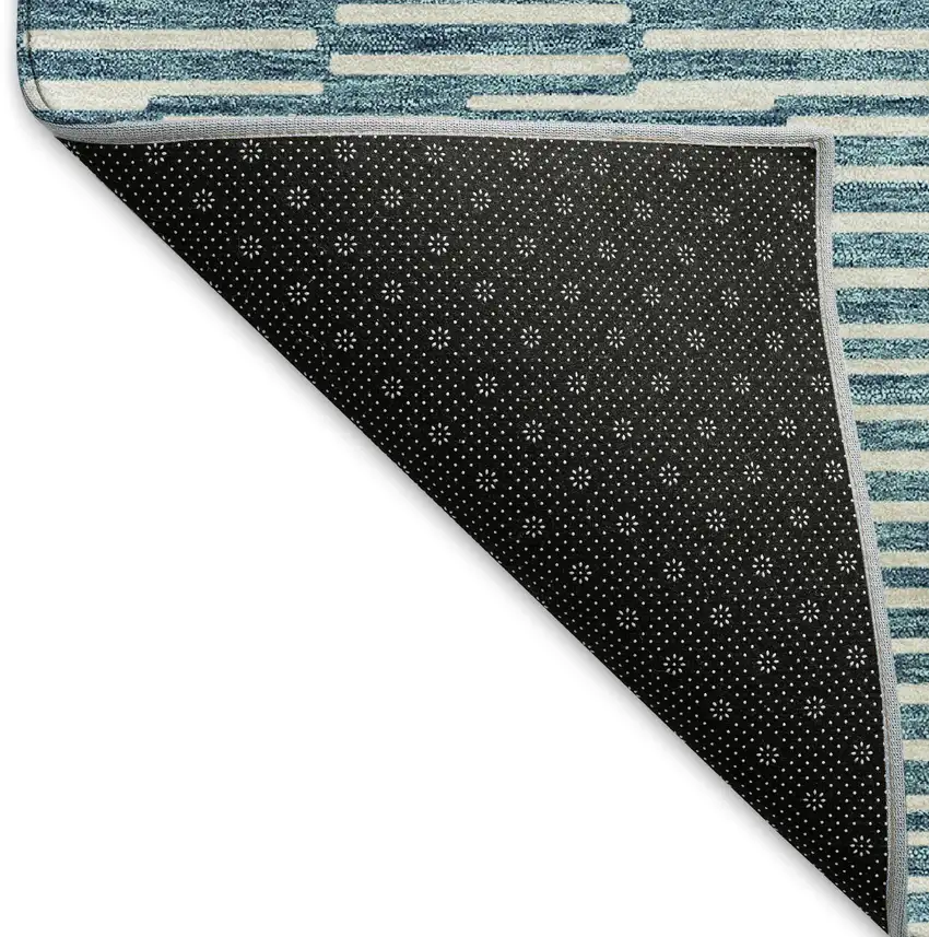 Teal And Beige Abstract Geometric Washable Area Rug With UV Protection Photo 8