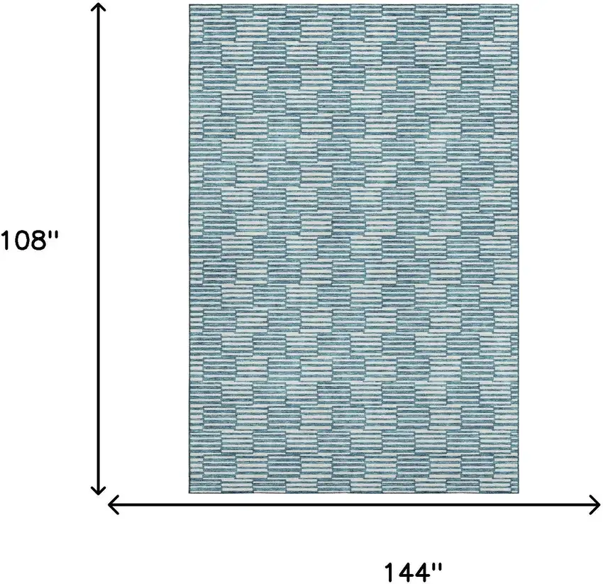 Teal And Beige Abstract Geometric Washable Area Rug With UV Protection Photo 3