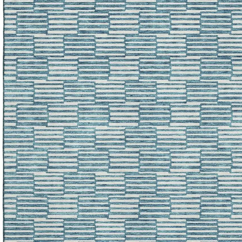 Teal And Beige Abstract Geometric Washable Area Rug With UV Protection Photo 8