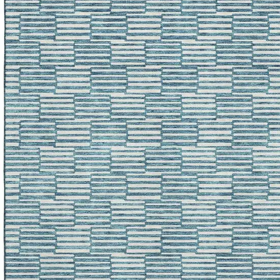 Teal And Beige Abstract Geometric Washable Area Rug With UV Protection Photo 4