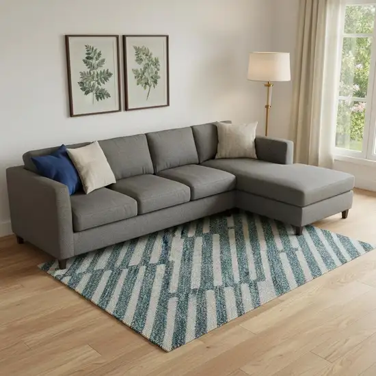 Teal And Beige Abstract Geometric Washable Area Rug With UV Protection Photo 1